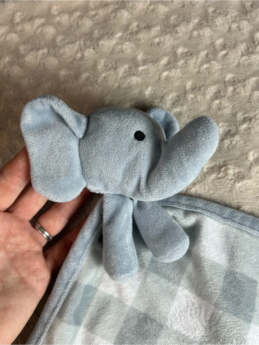 SL Home Fashions Gray Plaid Elephant Lovey Security Blanket Plush Baby Toy White